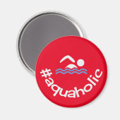 Aimant Hashtag aquaholic fun nageurs rouges (Recto/Verso)