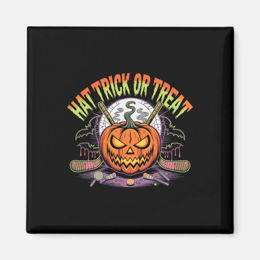 Aimant Hat Trick Or Treat Ice Hockey Halloween Fun _1  (Devant)