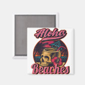 Aimant Hawaii Aloha Plages Tropical Goth Skeleton Skull (Recto/Verso)
