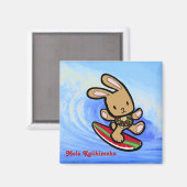 Aimant Hawaiian Surfing Bunny Cartoon de vacances (Recto/Verso)