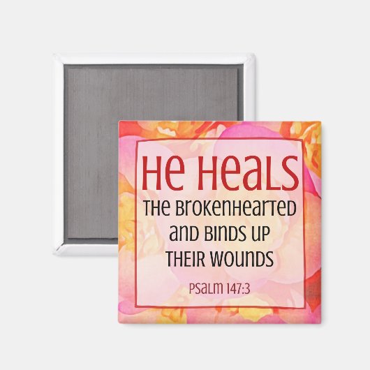 Aimant HE HEALS - Psaume 147:3 (Recto/Verso)