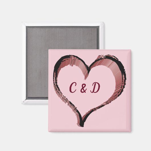 Aimant Heart Outlined with Personal Initials on Pink (Recto/Verso)