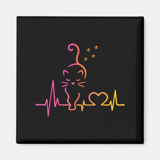 Aimant Heartbeat Cat Lover Animal Silhouette Cute Cat  (Devant)