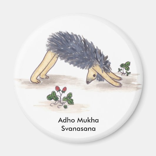 Aimant Hedgehog Yoga, Downdog (avec texte) (Devant)