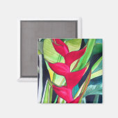 Aimant Heliconia Lobster Claw fleur d'aquarelle tropicale (Recto/Verso)