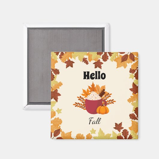 Aimant Hello Fall Cosy Automne Design avec Feuille (Recto/Verso)