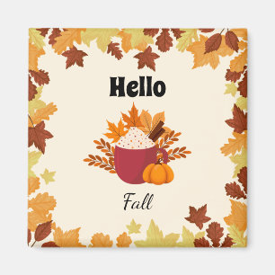 Aimant Hello Fall Cosy Automne Design avec Feuille