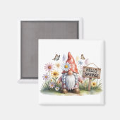 Aimant Hello Spring Garden Gnome: Cute Gnome with Braids (Recto/Verso)
