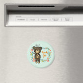 Aimant Hello Teddy Bear avec Merci aux fleurs (In Situ (Lave-vaisselle))