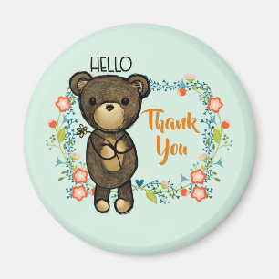 Aimant Hello Teddy Bear avec Merci aux fleurs