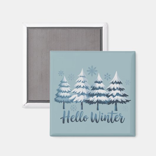 Aimant Hello Winter Season Vibes Trees Snowflakes Xmas (Recto/Verso)