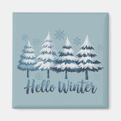 Aimant Hello Winter Season Vibes Trees Snowflakes Xmas (Devant)