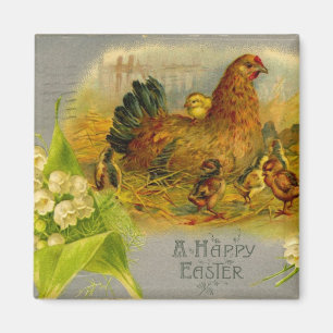 Aimant Hen Et Poulettes De Pâques