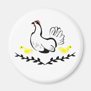 Aimant Hen with Yellow Chicks Line Art