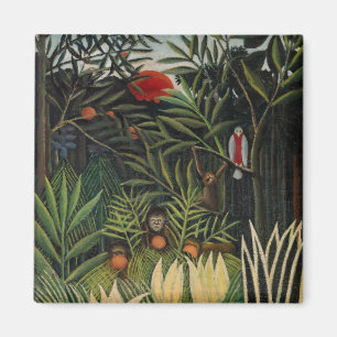 Aimant Henri Rousseau - Singes & Perroquet dans la Forêt