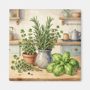 Aimant Herbes fraîches de cuisine aquarelle