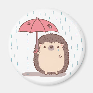 Aimant Hérisson Triste En Pluie Avec Parapluie Tordu