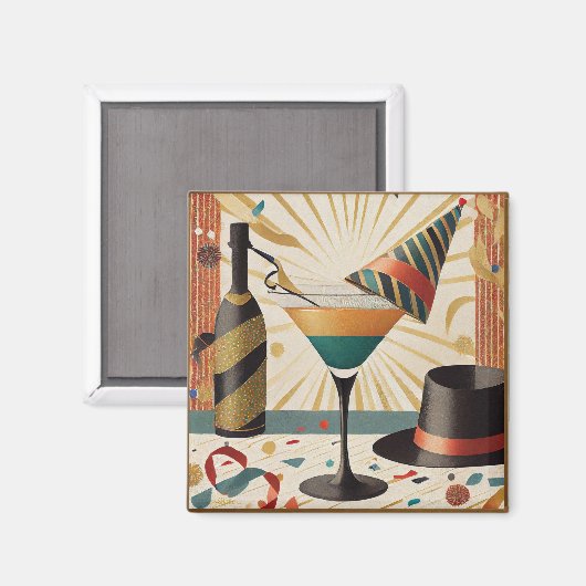 Aimant Heure Cocktail Mi-Siècle - Nouvel An (Recto/Verso)