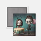 Aimant Heure de la fête ! squelettes amis avec gâteau d'a (Recto/Verso)