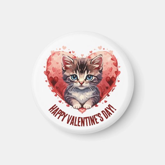 Aimant Heureuse Sainte-Valentin Little Kitten avec coeur (Devant)