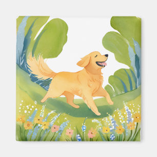 Aimant Heureux Golden Retriever   Carte Aquarelle Claire