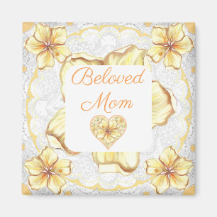 Aimant Hibiscus & dentelle JAUNE