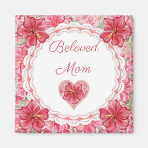 Aimant Hibiscus & dentelle RED