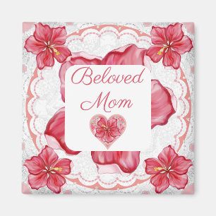 Aimant Hibiscus & dentelle RED