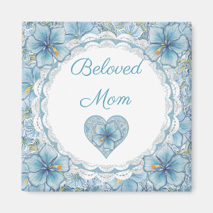 Aimant Hibiscus & dentelle TURQUOISE