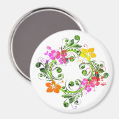 Aimant Hibiscus fleur tropicale couronne vert rose jaune (Recto/Verso)