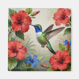 Aimant Hibiscus floral vibrant colibri