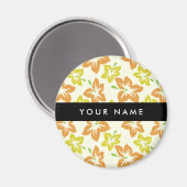 Aimant Hibiscus Jaune, Hibiscus Orange, Votre Nom (Recto/Verso)
