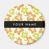 Aimant Hibiscus Jaune, Hibiscus Orange, Votre Nom (Devant)