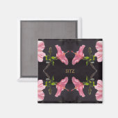 Aimant Hibiscus rose en noir (Recto/Verso)