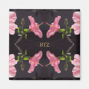 Aimant Hibiscus rose en noir