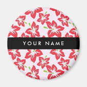 Aimant Hibiscus Rouge, Fleurs Rouges, Votre Nom (Devant)