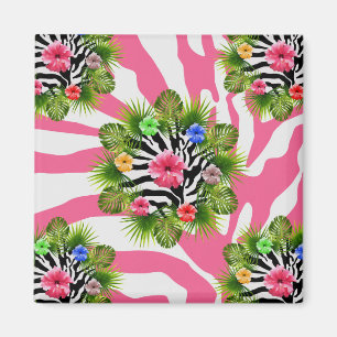 Aimant Hibiscus tropical et rayures exotiques de zèbre ro