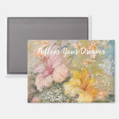 Aimant Hibiscus Tropical Fleurs Jaune Rose (Recto/Verso)