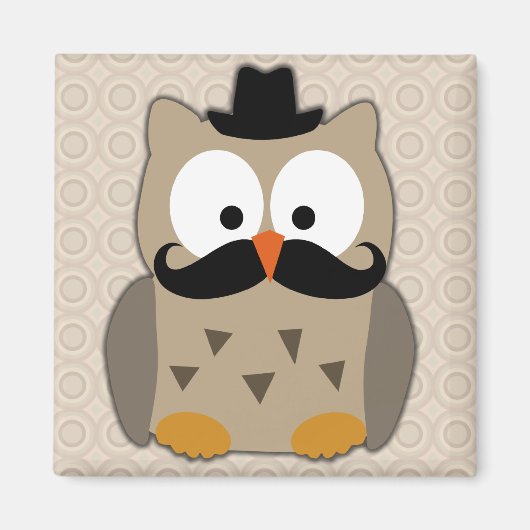 Aimant Hibou avec Moustache et Casquette (Devant)