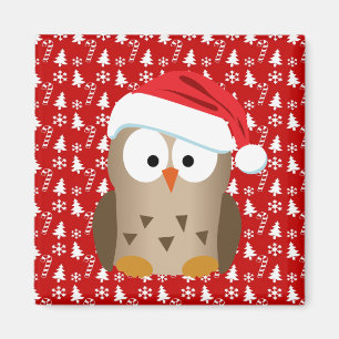 Aimant Hibou de Noël avec le casquette de Père Noël