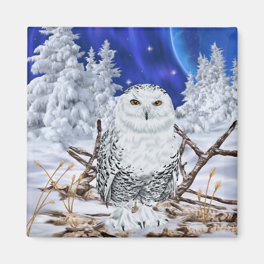 Aimant Hibou des neiges dans la neige (Devant)