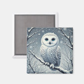 Aimant Hibou des neiges perché sur une branche enneigée (Recto/Verso)