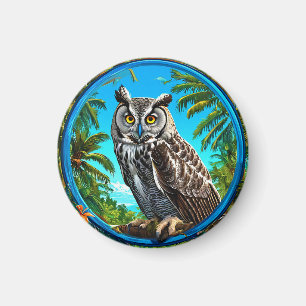 Aimant Hibou grand gris coloré Oiseau