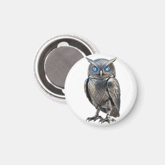 Aimant Hibou mécanique celtique argent Steampunk (Recto/Verso)