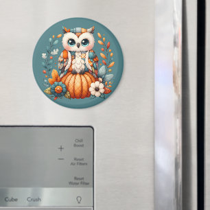 Aimant Hibou Patchwork sur Citrouille — Cottagecore Autom