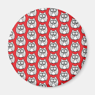 Aimant Hiboux de dessin animé drôles rouges