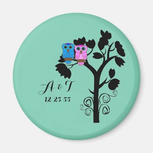 Aimant Hiboux - Inséparables - Mignonnes Faveurs Mariage (Devant)