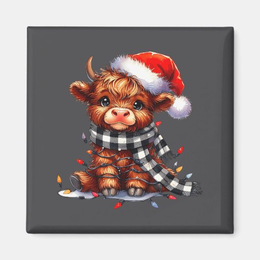 Aimant Highland Cow Christmas Santa Hat Mooey Xmas Heifer (Devant)