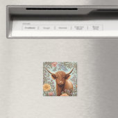 Aimant Highland Cow Pastel William Morris Inspired Floral (In Situ (Lave-vaisselle))