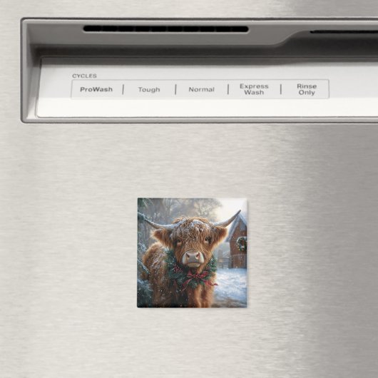 Aimant Highland Cow Rustic Barnyard Noël (In Situ (Lave-vaisselle))